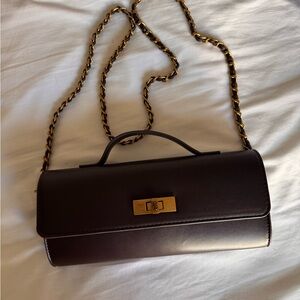 Elegant chocolate Leather Chain Strap Bag